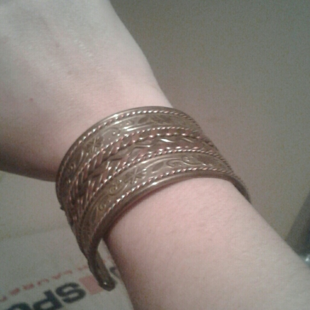 Vintage Solid Brass Engraved Bangle Thick - image 1